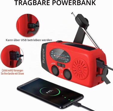 Сонячна радіостанція iRonsnow з ручним заводом, LED-ліхтарик, 2000mAh AM/FM, USB-зарядка для походу, кемпінгу, екстрених ситуацій