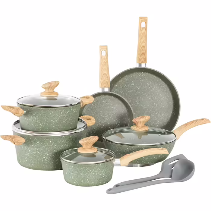 Kitchen Academy Cookware Set 12-Piece Non-Stick Coating Cookware Set, Pot and Pan Set with Lids, Pots and Pans Set for Induction, Gas Stoves, and Microwave, Green
