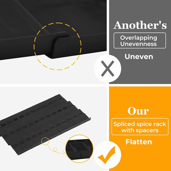 Організатор для спецій Famhap, 24 шт. - полиці для спецій у ящик, кухонний органайзер для спецій, полиці для спецій (Чорний, 12 шт.)