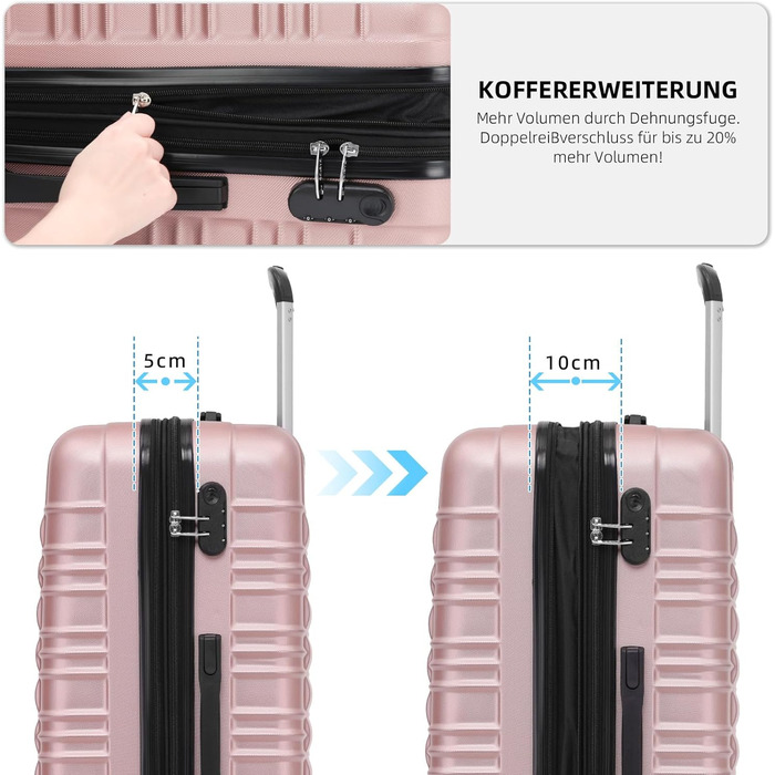 Чохол-валіза Beibye для подорожей, набір (кофе, рожеве золото)