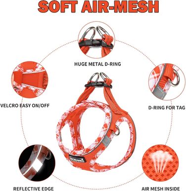 Нашийник для собак та котів, маленький, світловідбиваючий, дихаючий, анти-тяга, безпечний, L, Mandarine