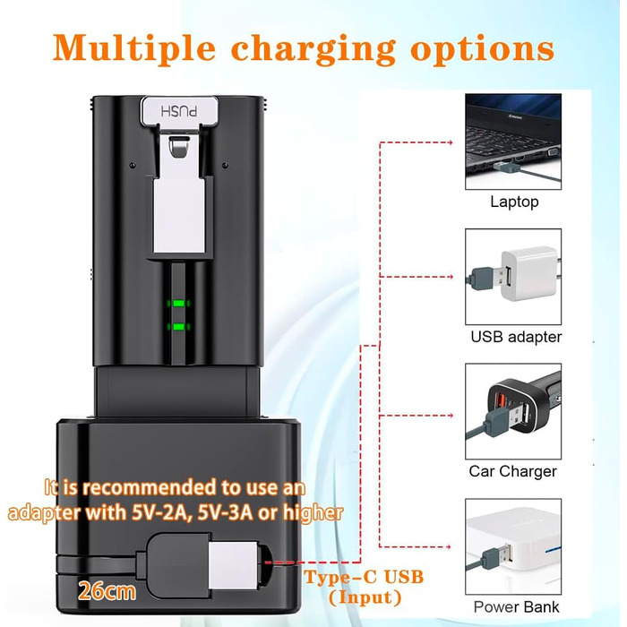 Зарядний пристрій для акумуляторів Ring (3 шт., 6040 mAh) з LED-дисплеєм та Type-C кабелем, сумісний з Ring 2/3/4/Plus/Spotlight/Stick Up Cam. Чорний