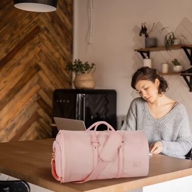 Seyfocnia Convertible Garment Bag for Women, Leather Garment Bags for Travel with Shoe Bag, 2-in-1 Hanging Travel Bags (Pink)