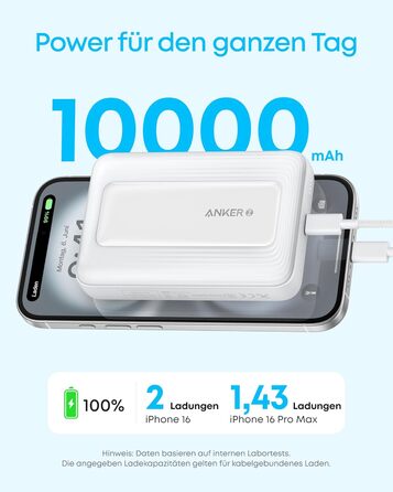Anker Zolo Powerbank магнітна, 10000mAh, 30W, бездротова зарядка, для iPhone 17/16/15, AirPods та інших пристроїв (Блакитний)