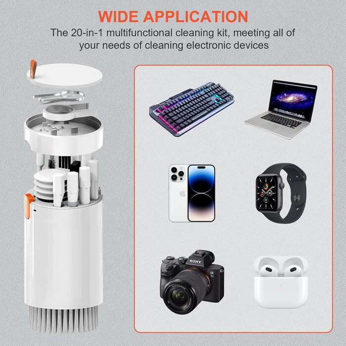 Набір для чищення клавіатури 20 в 1: щітка, очищувач для електроніки, для планшетів, ноутбуків, телефонів, навушників, моніторів, камер