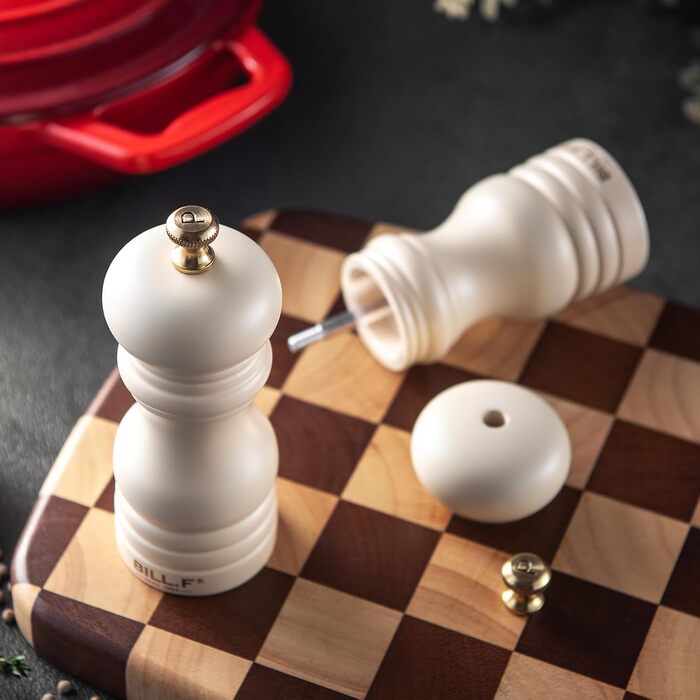 Набір для солі та перцю Bill.F, 2 шт., дерев'яні, ручні, з регульованим керамічним жорном, 13,5 см (чорний та кремовий)