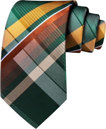 Краватка Barry.Wang в клітинку з набором для краватки (хустинка, краватка, запонки) – зелено-жовта