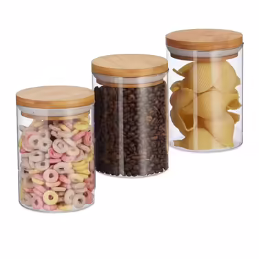 Relaxdays Set of 3 Glass Storage Containers, 600 ml
