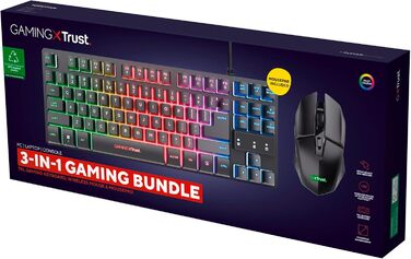 Trust GXT 1794 Комплект для геймінгу: клавіатура QWERTZ DE, миша та килимок, LED підсвітка, бездротова миша (80 годин), компактна TKL USB клавіатура, чорний