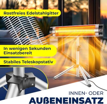 Інфрачервовий обігрівач KESSER® 2500W з пульт. та захисним чохлом, телескопічною стійкою, для тераси, кварцовий