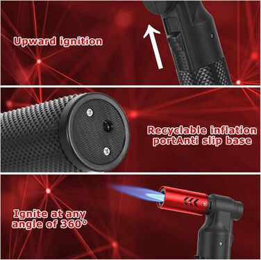 Заправний газовий запальник Jet, регульований, вітростійкий, кухонний пальник, подарунок для чоловіків, гриль, кемпінг, кухня (бутан-газ не входить) (Червоний)