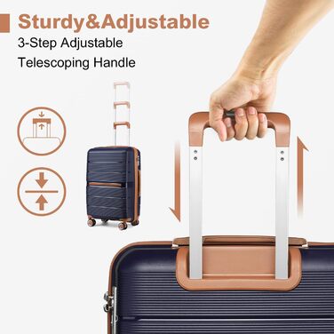 Чемодан British Traveller Mittelgroß: міцний валіза на 4 колесах з TSA-замком, 66 x 43.3 x 28.5 см, бежевий (темно-синій), 24+28 дюймів