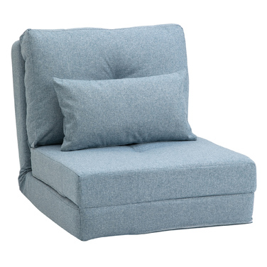 HOMCOM Floor Recliner 2-in-1 Folding Bed with Adjustable Backrest, Floor Sofa with Decorative Cushions, Floor Seat Cushion for Living Room, Bedroom, Linen, Sky Blue | Aosom