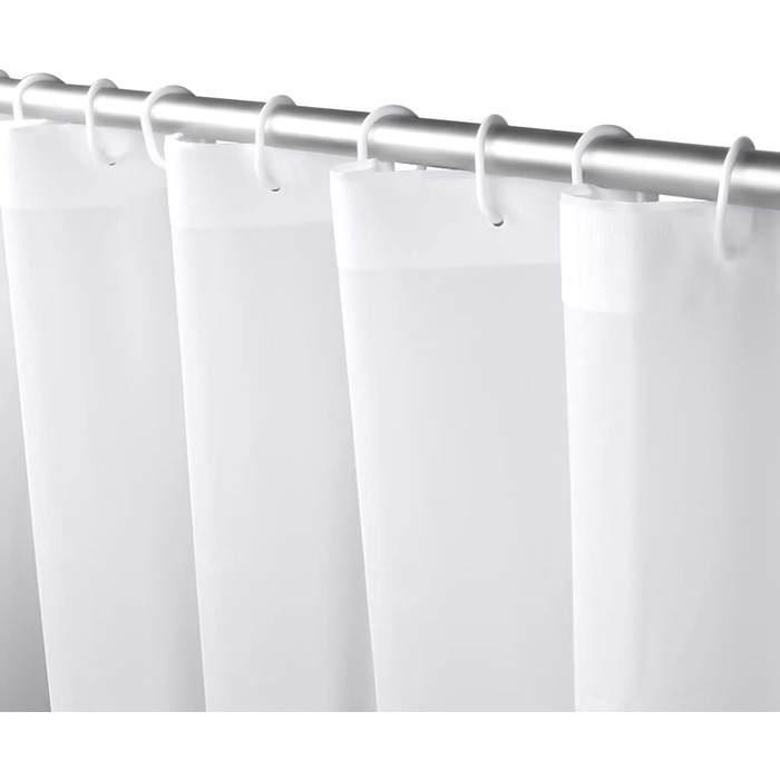 Шторка для душу URAQT, водонепроникна, антигрибкова, швидковисихаюча, PEVA, 180x180 см, 12 кілець, для ванни (Біла)