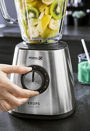 Krups KB439D Blendforce 2 Blender | 800 Watt | 5 Speeds | Pulse Function | 1.75 Liter Tritan Glass Container (Usable Volume: 1.25 Liters) | Shatterproof | Ice Crusher | Stainless Steel