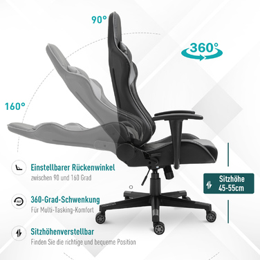 Vinsetto Ergonomic Office Chair Gaming Chair Swivel Chair Made of Faux Leather & Foam Black 67.5x74x126-136cm for Comfortable Working & Gaming