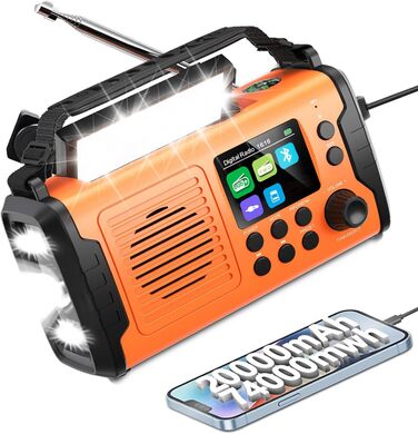 Радіо Kurbelradio на 20000mAh з Bluetooth, DAB/FM, сонячною панеллю, TF-карткою, AUX IN, TFT екраном, LED ліхтариком та SOS кнопкою (ArmyGreen)