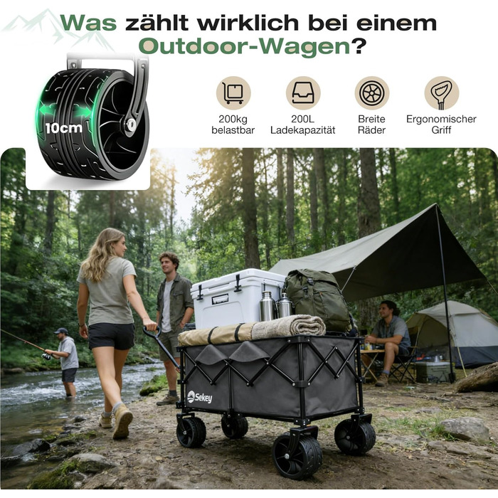 Універсальний складаний візок Sekey XXL Plus 200L/200кг з гальмами та широкими колесами для бездоріжжя, антрацит