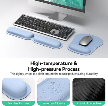Підставка для зап'ястя TECKNET для клавіатури 43 см з Memory Foam 70D, ергономічна, проти болю в зап'ясті, для ПК, ноутбука, геймінгу (складний набір, блакитний)