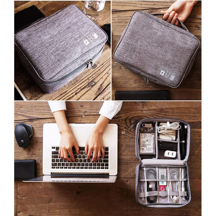Електронна сумка-органайзер для аксесуарів: зарядні пристрої, Power Bank, кабелі (сіра)