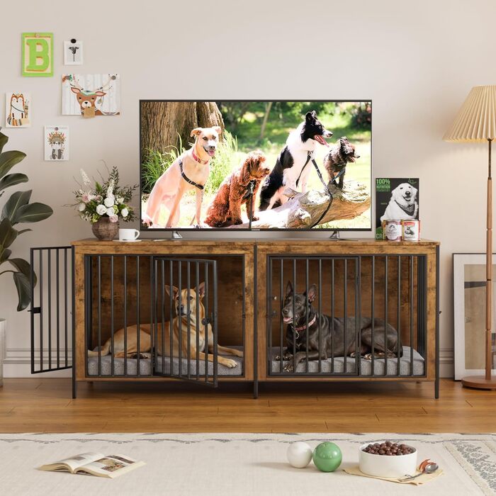 Клітка для собак для дому, 200 см, велика собача будка для 2 собак, XXL, міцна клітка з перегородкою, сучасна собача будка для дому, 4 двері для великих собак до 100 кг