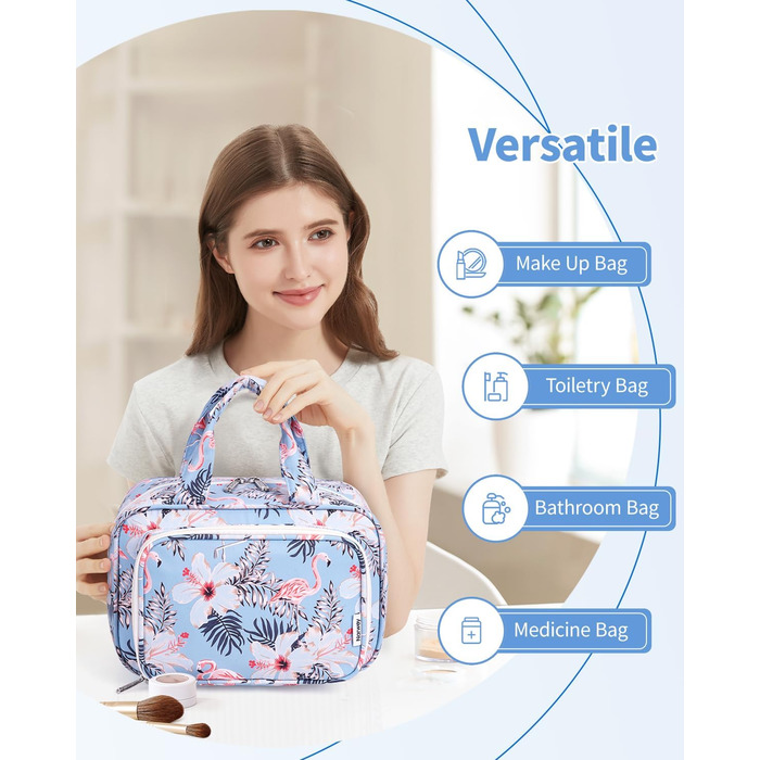 Косметичка для жінок велика, культиваторський мішечок, велика сумка для косметики, чоловіча сумка для туалету, велика сумка для макіяжу (Бежевий фламінго) (Y-aqua Flamingo)
