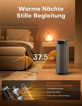 Електричний обігрівач QEXREED 2000W з PTC, 4 режими, термостат, осциляція 180°, таймер 24г, пульт, захист від перекидання та перегріву