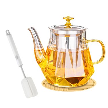 Скляний чайник Teekanne з ситом для листового та розквітлого чаю, 1000 мл, термостійке скло з щіткою для чищення, підходить для плити