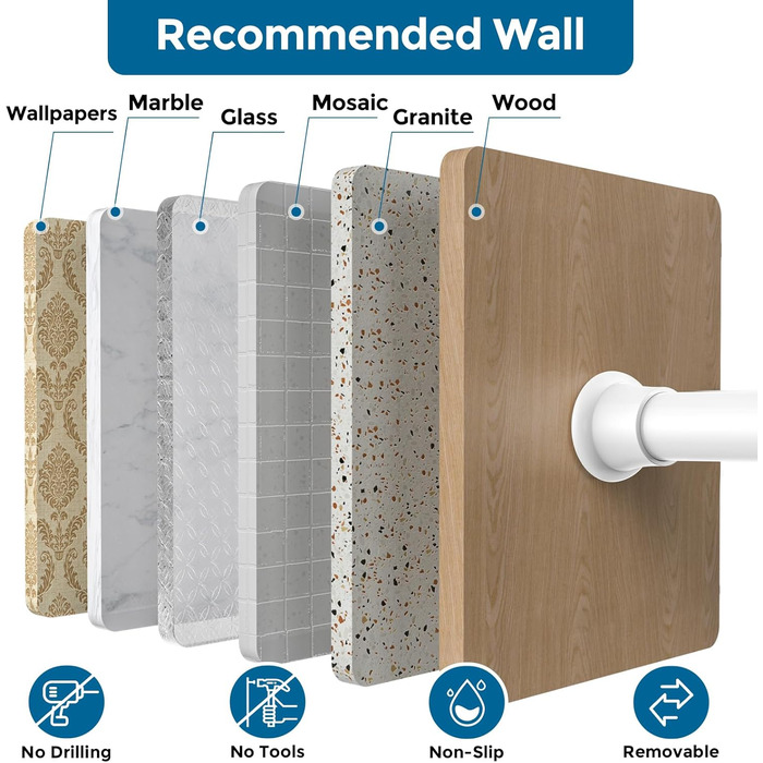 Штанга для душу/шторки без свердління Aizesi, 80-160 см, білий колір, 1 шт. (телескопічна, регульована)