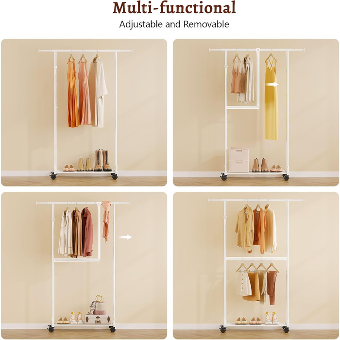 Кледірний стійка FAVOOSTY на колесах, мобільний, металевий, чорно-білий, регульований, 89.50×39.00×161.20 см