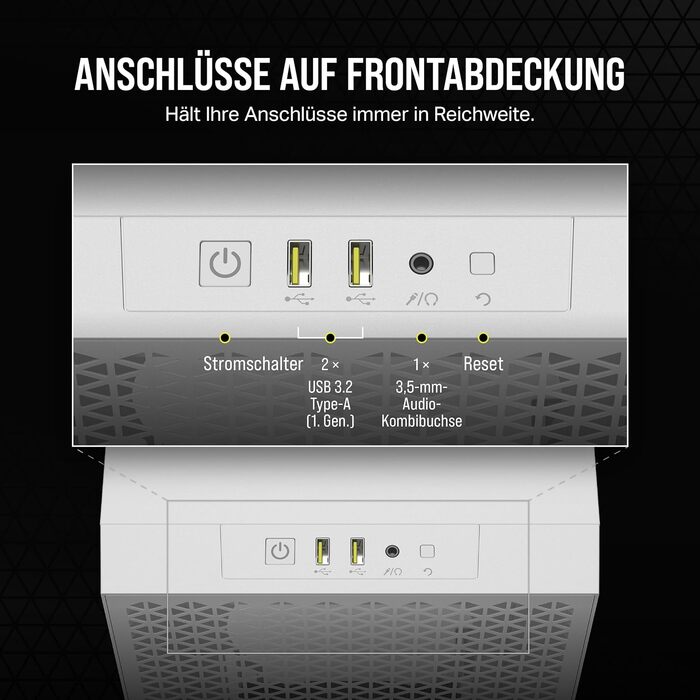 Комп'ютерний корпус CORSAIR 3000D AIRFLOW з 2 вентиляторами SP120 Elite, підтримка 2x GPU, до 8 вентиляторів 120mm, висока продуктивність