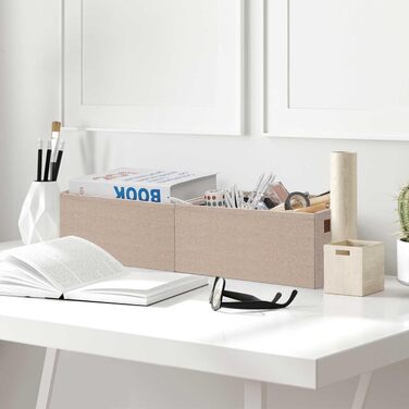 Ghvyenntte Storage Baskets (6 Pieces), Small Fabric Storage Baskets, Foldable, 30 x 20 x 13 cm, Organizer Baskets with PU Handles, Decorative Square Baskets for Closet, Shelves, Cabinet (Small-11.8