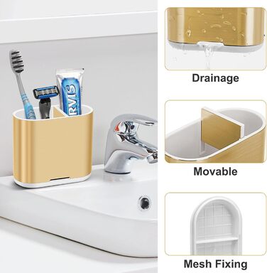 Тримач для зубної щітки електричної, органайзер для ванної кімнати, знімний, з отвором для стоку води, для сім'ї, дітей (Brushed Gold, Medium)