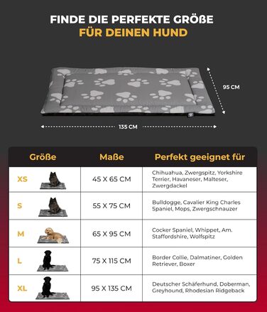 Літня подушка для собак HS-Hundebett® з бавовни з наповнювачем та антиковзким покриттям XS – М'яка подушка для собак на літо – Пральна та довговічна – Легка літня подушка для собак – Виготовлено в Німеччині (Лапа, Антрацит, 95x135 см)