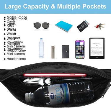 Чоловіча/жіноча поясна сумка RYACO: водонепроникна, для подорожей, спорту та активного відпочинку. Чорна