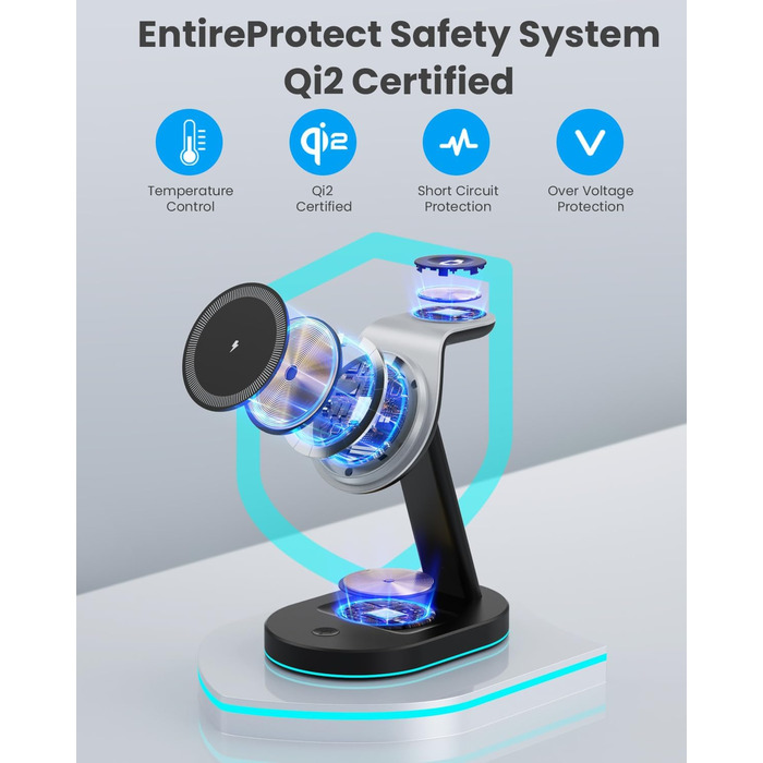 Бездротова зарядка 3-в-1 з MagSafe, USB-C та нічником для iPhone 16/15/14/13/12, Apple Watch та AirPods, A-Schwarz