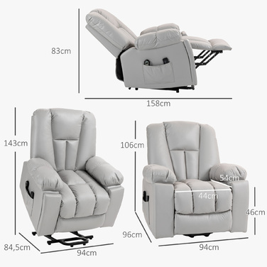 HOMCOM Power Lift TV Chair with Assistance, Reclining Chair with Lie-flat Function, Vibration Massage, Spring Pocket Coil Massage Chair | Aosom
