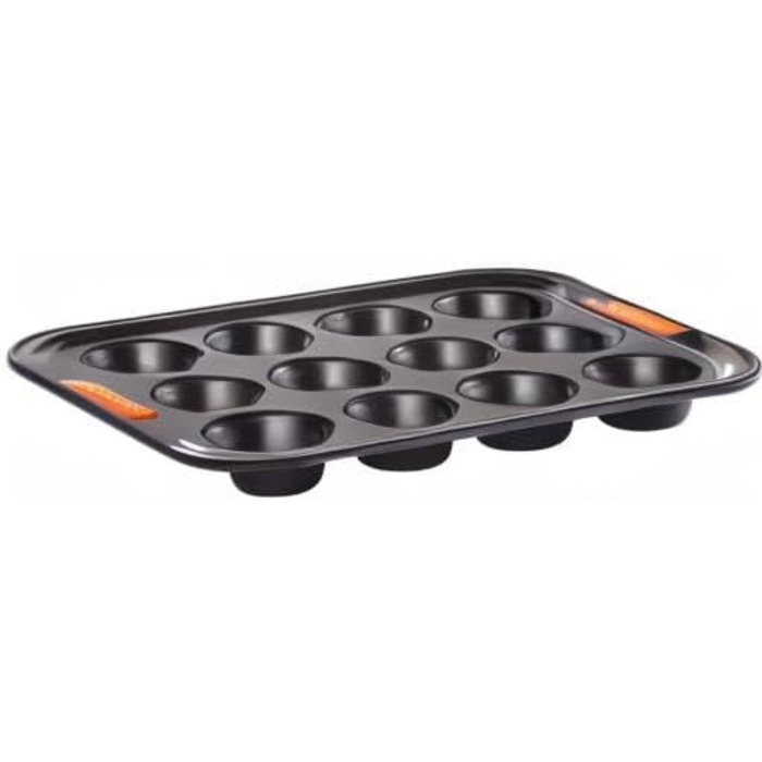 Le Creuset Non-Stick Muffin Tin, For 12 Pieces (Ø 7 cm), Sourdough Safe, Made of Carbon Steel, Anthracite/Orange, 94100140000000