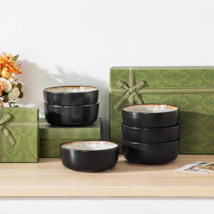 Набір посуду Steingut 24 шт. vancasso AMBER: 6 обеденних, десертних та супових тарілок, супові миски, реактивна глазур, безпечний для миття в посудомийній машині