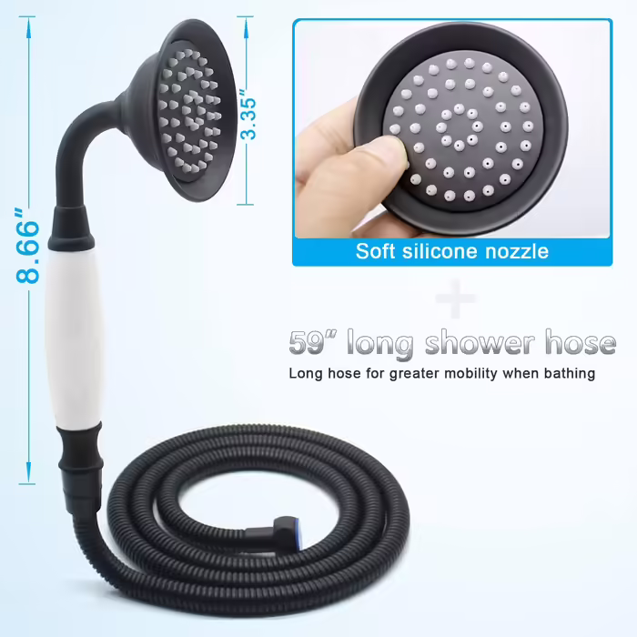 ENGA Vintage Handheld Showerhead Rain Shower Telephone Shape Brass Ceramic Shower Head with 59 Inch Hose for Bathroom (Retro) (Black)
