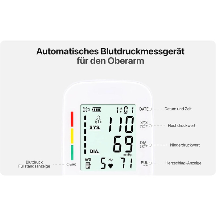 Тонометр на плече Oryzom з визначенням аритмії, 240 місць пам'яті та голосовим виводом – переможець тесту 2025 року, білий