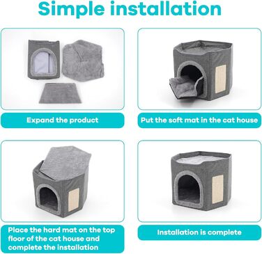 Кіт-будинок складаний великий для котів, кіт-печера з когтеточкою, 2-ярусне ліжко для котів, сірий