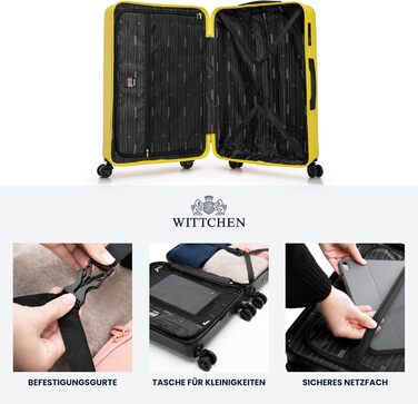 WITTCHEN Skyspeed Line: Великий валіза з жорстким корпусом ABS, 4 колеса, телескопічна ручка, комбінаційний замок, підходить для Lufthansa/Eurowings/Ryanair/Condor, жовтий (набір 3шт)