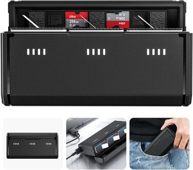 Зарядний пристрій для GoPro Hero 12/11/10/9 від Telesin: 3 слоти, 2 слоти TF-картки, портативний, з індикатором заряду