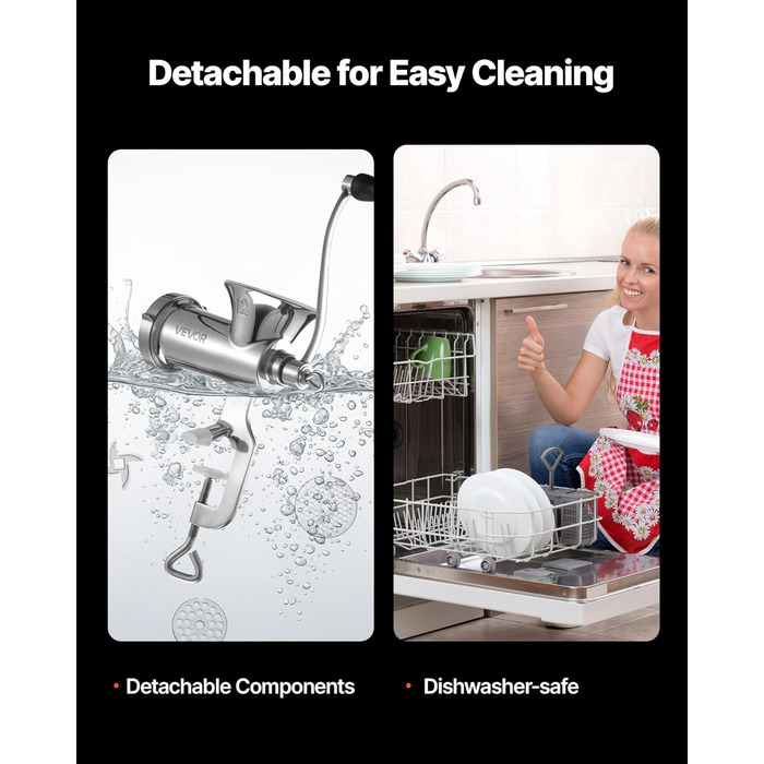 М'ясорубка ручна VEVOR з нержавіючої сталі, з присоскою та насадками для ковбас (38 см)