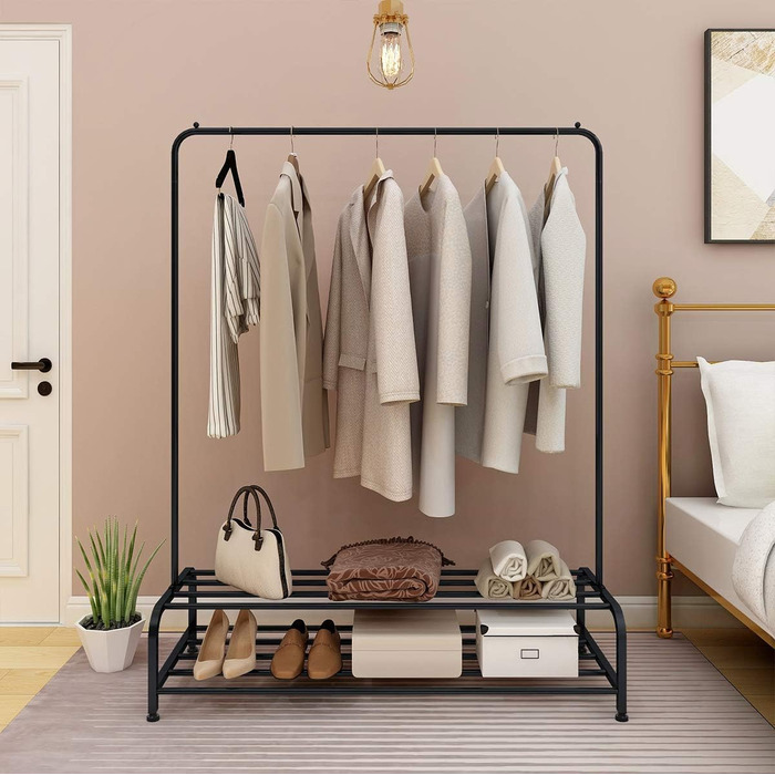 JURMERRY Clothes Rack Metal Clothes Rack Pipe Hanging Clothes Rack Heavy Duty Shelf 2-Tier Metal with Home Office Indoor, Black