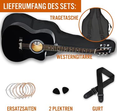 Акустична гітара 3rd Avenue 4/4 з вирізом, для початківців – набір з чохлом, ремінком, медіатором та запасними струнами. Безкоштовні уроки на 6 місяців. Колір: Натуральний (Чорний).