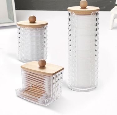 Набір для зберігання ватних дисків та паличок з бамбуковим кришками (3 шт.)