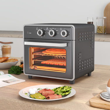 HOMCOM 20L Convection Mini Oven with Baking Tray, Grill Rack, and Crumb Tray, 90°C-230°C Air Fryer with 5 Modes, Frying Basket, 60 Min. Timer, 1400W, Metal | Aosom