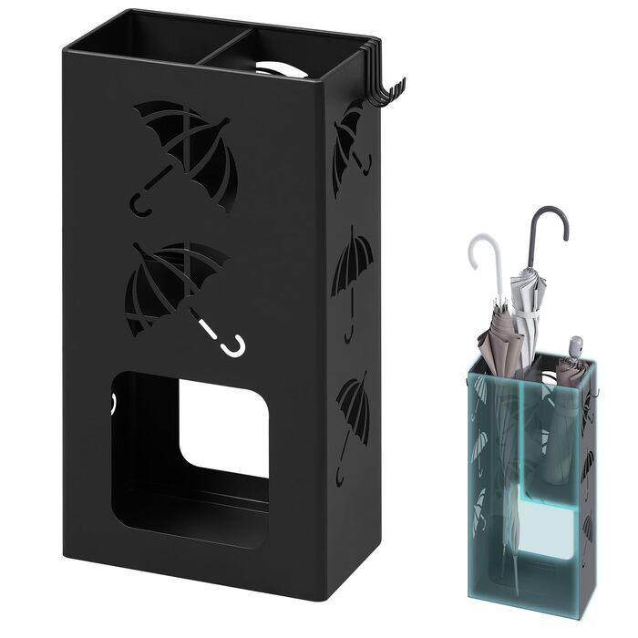 Підставка для парасоль під WOLTU, 2 слоти, з 4 гачками, металева, чорна, 25x49x15 см
